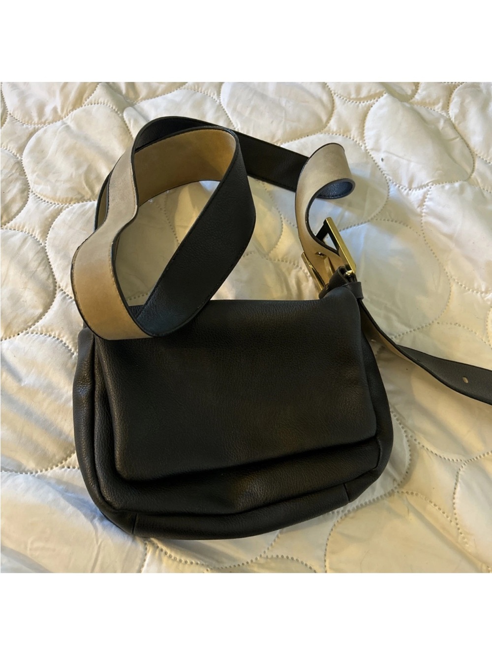 Olivia + Joy Black Leather Crossbody with Contrast Beige Strap